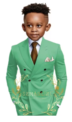 Brown Boys Suit Double Breasted Jacket Pants 2 Piece Set Business Style Formal Wedding Tuxedo Custom Size Blazer Kids