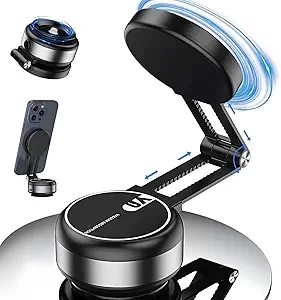 Electric Vacuum Magnetic Suction Phone Holder,Adjustable Suction Cup Phone Mount for Car,Foldable Smart Double-Sided Magnetic Phone Holder,Strong Magnetic Car Phone Holder for All Phone Types (Silver)