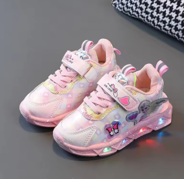 Fashion New Style Children Led Shoes Popular Brand Kids Girls Sneakers Disney Elsa Princess Lighting Shoes Casual Sports Shoes