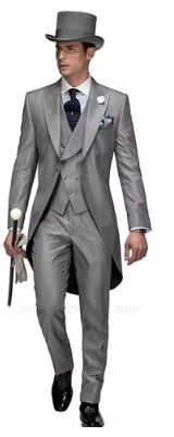 2024 Blue Wedding Men Tail Coat 3 Piece Groom Tuxedo for Formal Prom Male Suits Fashion Set Jacket with Pants Vest